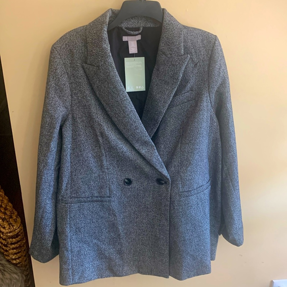 H&M Charcoal Gray Double-Breasted Blazer Jacket